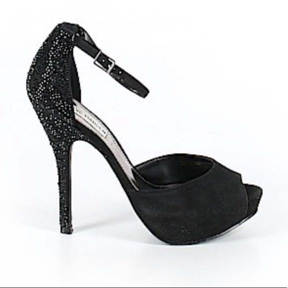 Steve Madden Rhinestone/Suede Peep Toe Stilettos